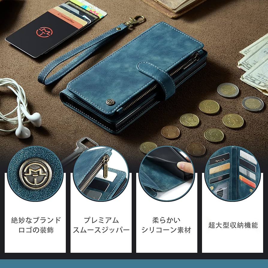 ⭐️iPhone 14 Plus 6.7\" ケース 手帳型 財布型 純正 ブルー ⭐️iPhone 14 Plus 6.7 ケース 手帳型 財布型 純正 ブルー